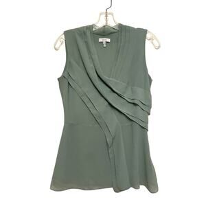 REISS Kayla Pleat Front V Neck Top Blouse Size 4 Sage Green Mermaid Sleeveless